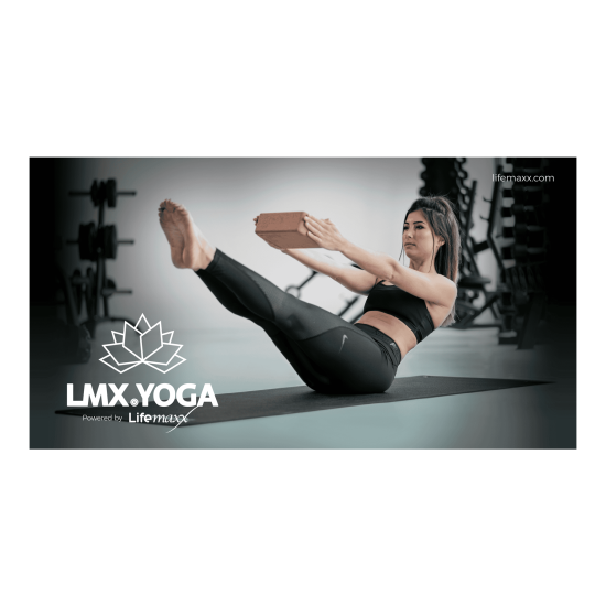 Lifemaxx Yoga Banner 300x160 cm Officiële Lifemaxx® Yoga banner voor studio, gym of homegym. Stevig pvc doek met stalen ringen, afmetingen 300 x 160 cm.
