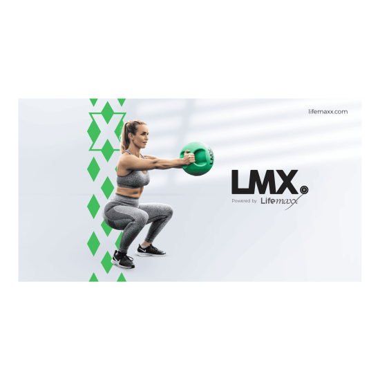 LMX.® Banner 300x160 cm voor studio en gym Verhoog de sfeer in je studio of gym met de LMX.® banner van stevig pvc doek en stalen ringen, maat L300 x H160 cm.