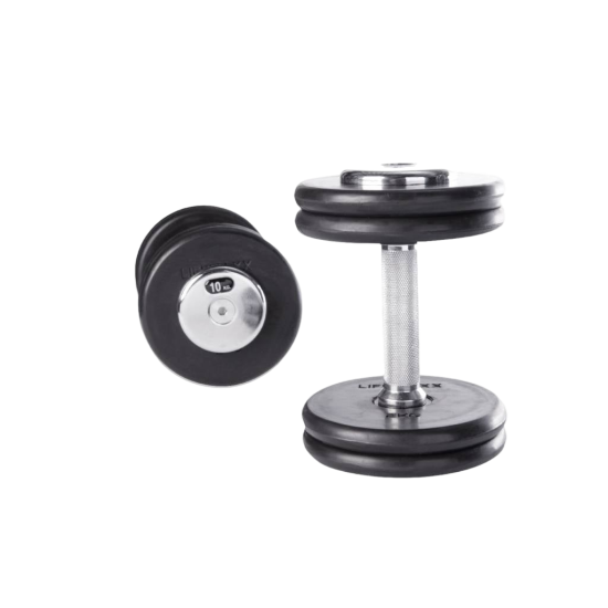 LMX75 Dumbbells van Lifemaxx® zijn ideaal voor commercieel gebruik, gemaakt van rubber en met hoogwaardige handgrepen. Beschikbaar van 2 tot en met 60kg.