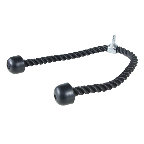 Ontdek de LMX19 Tricep Rope XL van 100cm, gemaakt van sterk zwart nylon met rubberen stoppen voor extra grip en comfort.