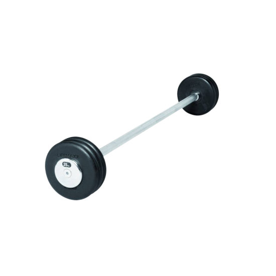 Professionele LMX77 Straight barbell van Lifemaxx® met vaste gewichten van 10 tot 50kg, duurzaam en ideaal voor commercieel gebruik.
