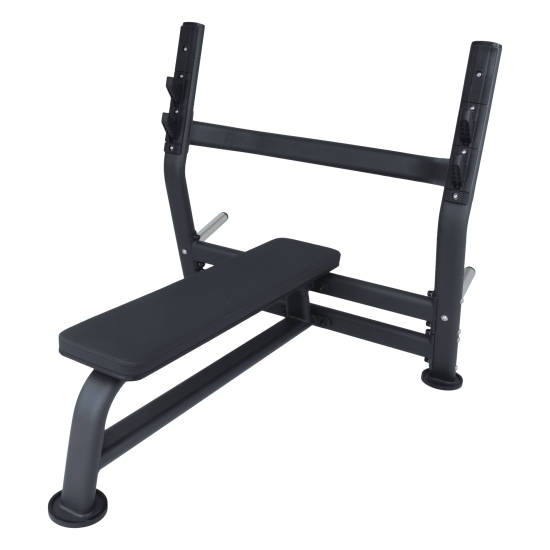 De LMX1076 LMX.® Olympic press bench PRO heeft 2 bar posities, stevig frame, PU zwart kussen en pinnen voor schijvenopslag. Afmetingen: 1650 x 1240 x 1250 mm.