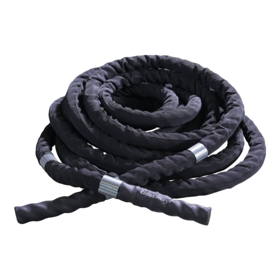 De Crossmaxx® Battle rope met hoes van 12m is ideaal voor trainingen. Gemaakt van echt touw met nylon hoes, geschikt voor zowel binnen- als buitengebruik.