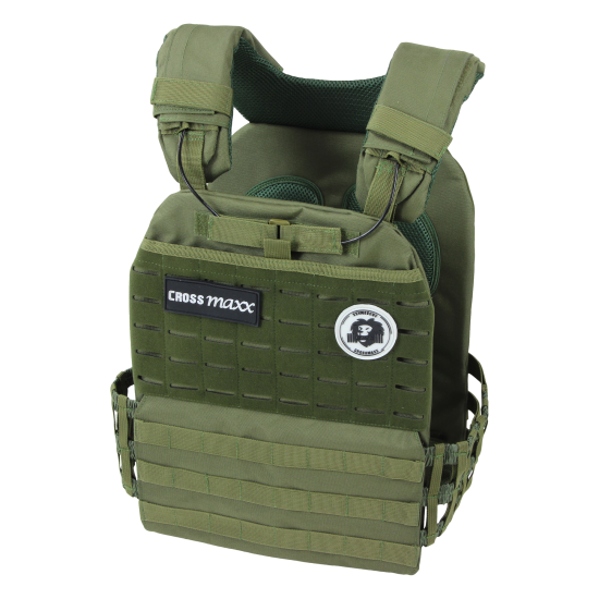 Bepaal je training met het LMX1901.G Crossmaxx Tactical vest - groen. Uitbreidbaar met gewichten, ideaal voor diverse oefeningen.