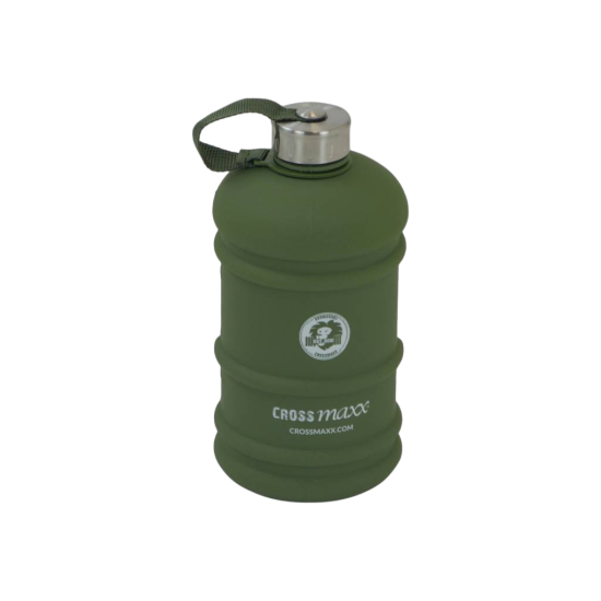 Crossmaxx® THE TANK waterfles van 2 liter, ideaal voor trainingen. Met praktische dop met strap en gemaakt van PETG en PP.