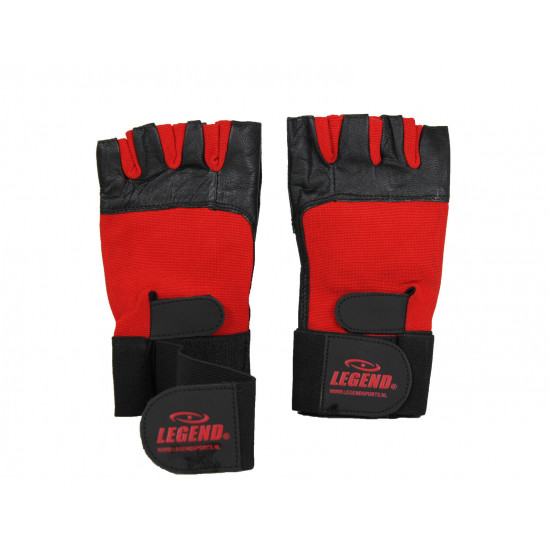 Fitness handschoenen leder zwart/rood Legend - Maat: XS